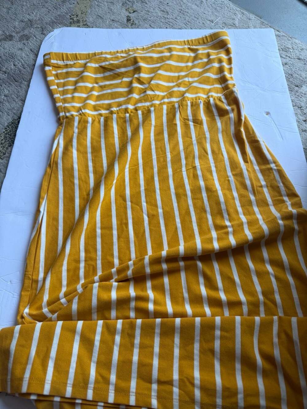 Heart & Hips Mustard Yellow and White Striped Strapless Tube Dress